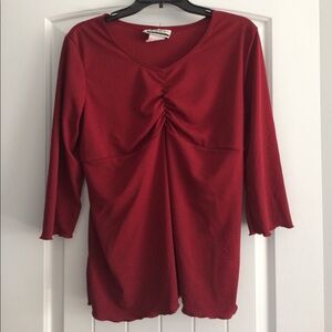 New Horizons Maternity Top Size XL Dark Red 3/4 Sleeve‎ Tie Back Shirt